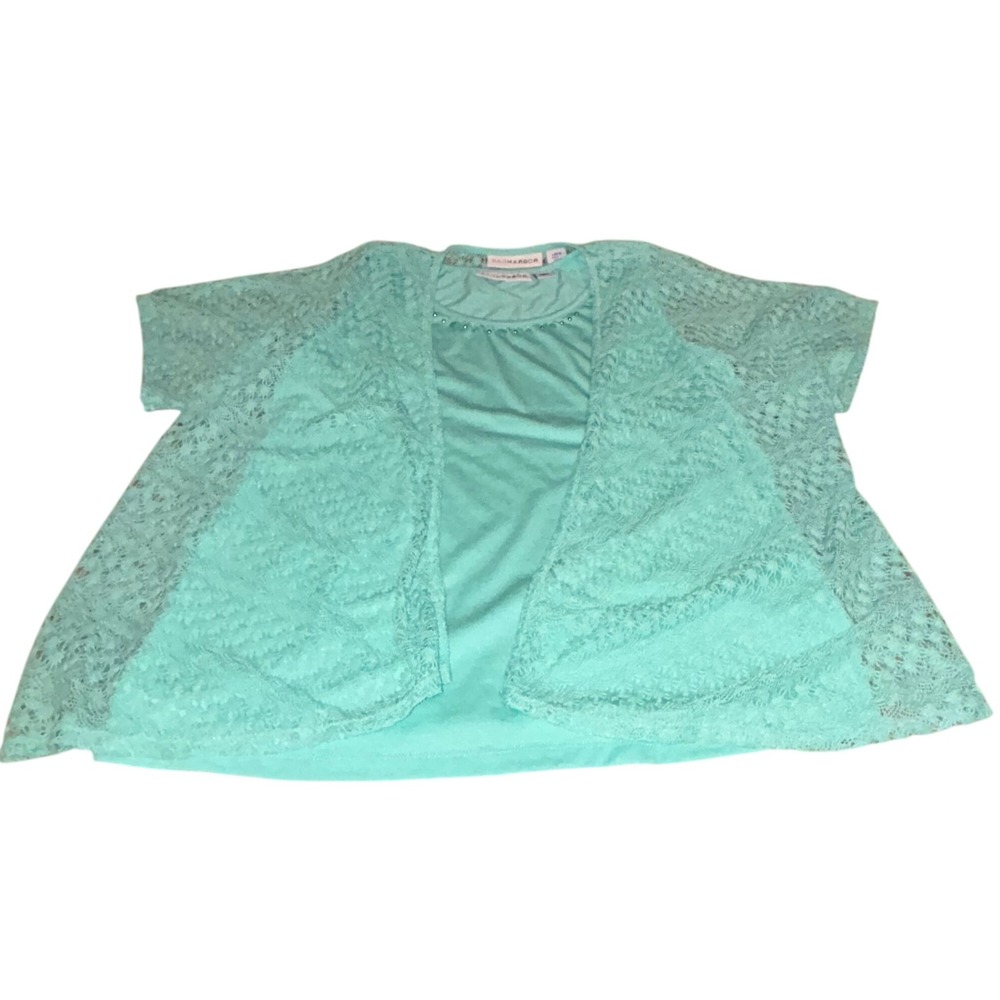 Sag Harbor Womens Aqua Blue‎ Lace Overlay Tank Top Size Large